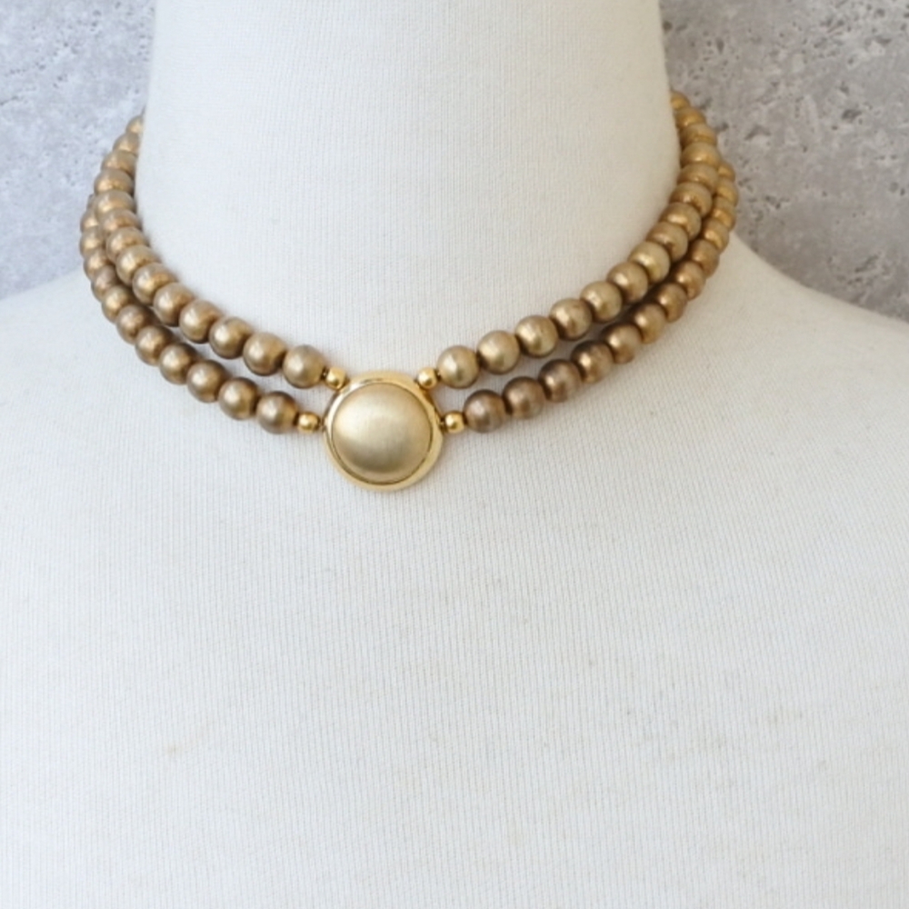 Gold Beaded Necklace with Dual Strand Design, Liz Claiborne, LCi